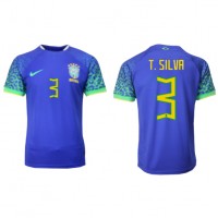 Camisa de Futebol Brasil Thiago Silva #3 Equipamento Secundário Mundo 2022 Manga Curta